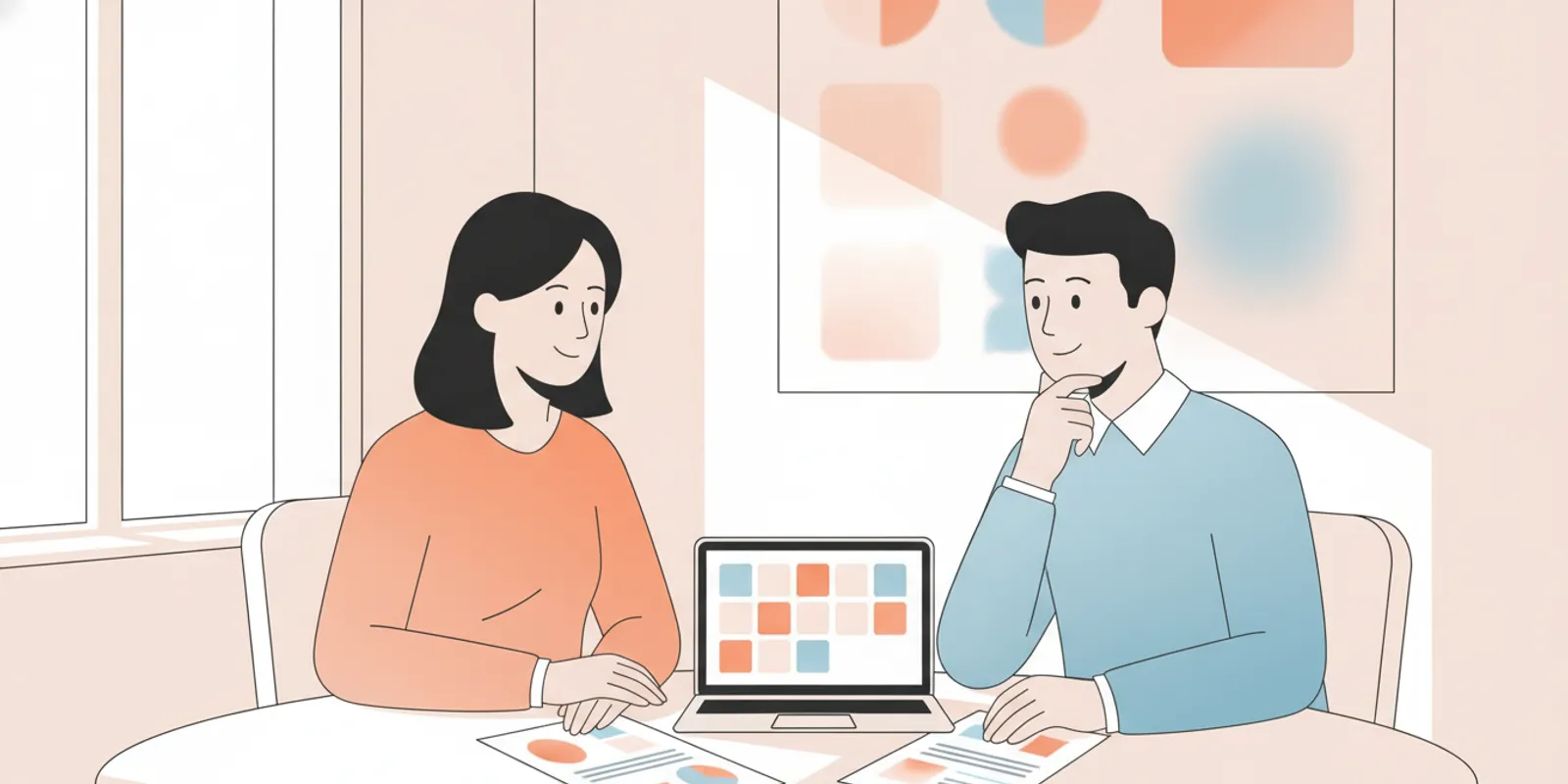 Marketing leaders reviewing a survey report and content plan around a conference table