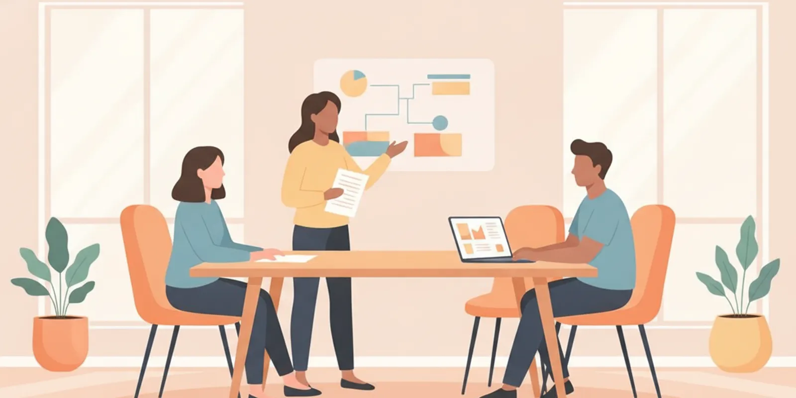 B2B content leaders comparing survey research proposals and charts