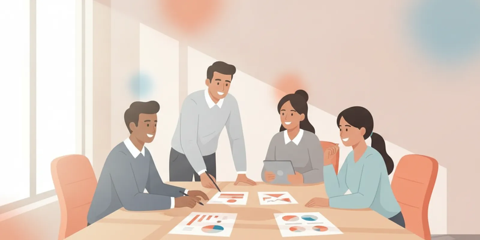 B2B marketing team reviewing original survey findings and content ideas around a conference table