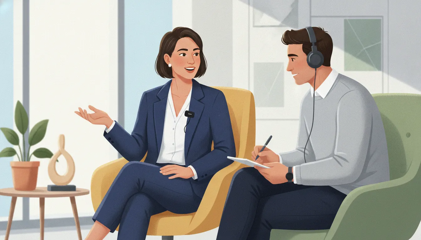 B2B executives discussing survey research and industry trends in a professional meeting